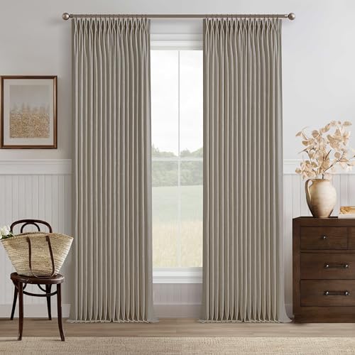Taupe Brown Pinch Pleated Semi Sheer Linen Blend Drapes 112 Inches Long 50W - color: Burlywood Birch, size: 50"W x 112"L (Pack of 2)