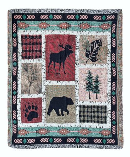 EZ. enjoy Geometric Woodland Moose Bear Tapestry Throw Blanket - color: Wildlife01