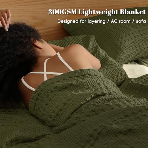 PHF Lightweight 100% Cotton Waffle Throw Blanket for Couch, Capulet Olive - color: 05 Capulet Olive, size: Throw(50"x60")