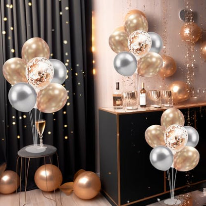 4 Set Balloon Stand with Champagne Silver Balloons and Pump - color: Champagne Silver 4