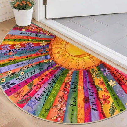 Likiyol Sun Entryway Rug 2x4 Small Rug, Half Circle Door Mat Indoor Entrance Inspirational Non Slip Rugs for Entryway, Soft Washable Faux Wool Small Throw Rugs for Entry, Kitchen, Fireplace, Low-Pile - size: 2' x 3'11" (Semicircular)