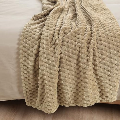 PHF Soft Cozy Fleece Blanket Twin Size, 340GSM Lightweight Warmth, Khaki - color: Khaki, size: Twin(66"x90")