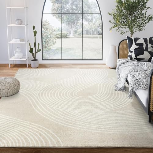 Abani Beige and White Swirl Area Rug | 2' x 3' Cream Carpet with Wave Pattern | Modern Rug for Living Room, Bedroom and Office | Nuevo Collection - color: Beige, size: 2' x 3' (Rectangular)