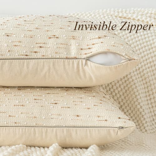 Boho Lumbar Throw Pillow Covers 12 x 20 in Set of 2 - Neutral Farmhouse Meteor Style Fabric Textured Accent Decorative Cushion Case Striped Pillowcase for Sofa, Couch, Beige and Brown - size: 20" x 12" (Pack of 2)