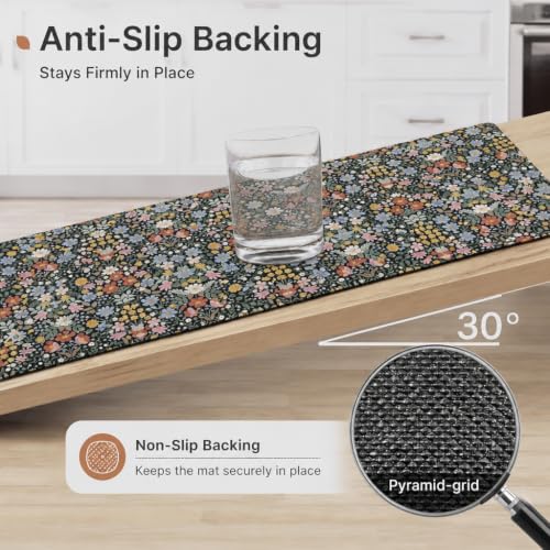 Kitchen Floor Mat 36x20in Waterproof Anti-Fatigue Kitchen Mats - color: Black Flower Clusters