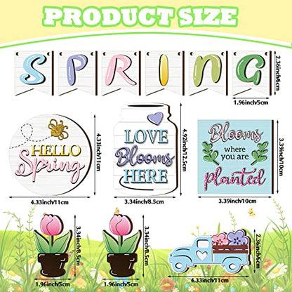 Patelai Spring Tiered Tray Decor Set Wooden Pastel Hello Spring Decor Truck Tulip Flower Table Signs Rustic Farmhouse Tiered Tray Decoration for Home Tabletop Living Room Kitchen Decorations - style: Spring
