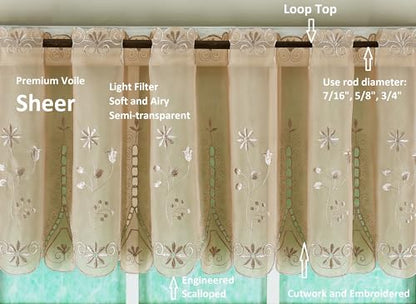 Today's Curtain, Samantha Embroidered Sheer Tier 36", Taupe, 59" W x 36" L - color: Taupe, size: 59"W x 36"L (Pack of 1)