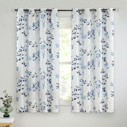 Beauoop Floral Linen Semi Sheer Curtains Living Room Blue Navy 50x54 2 Set - color: Grommet | Blue and Navy, size: 50"W x 54"L (Pack of 2)