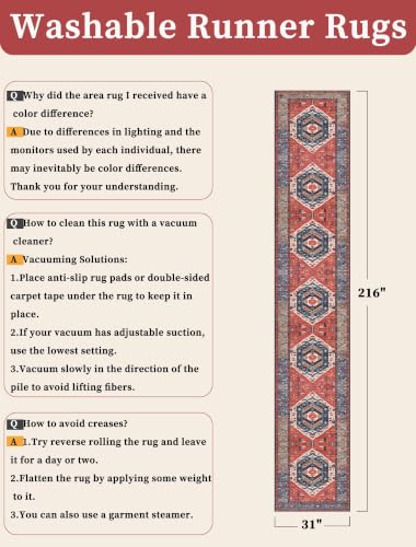 SERISSA 2'6"x18' Washable Non Slip Boho Runner Rug for Hallway，Rust - color: Rust/Multi, size: 2'6" x 18' (Runner)