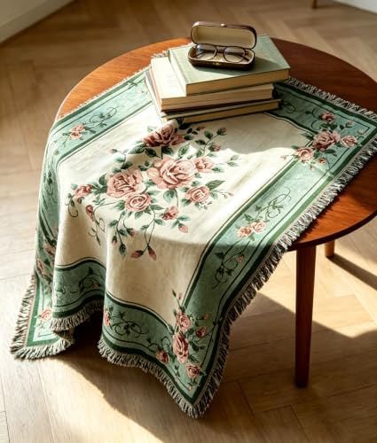 Rose Jacquard Woven Tapestry Throw Blanket 50"x60" - color: Rose