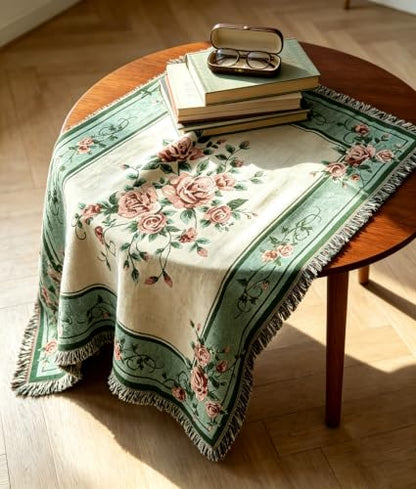 Rose Jacquard Woven Tapestry Throw Blanket 50"x60" - color: Rose