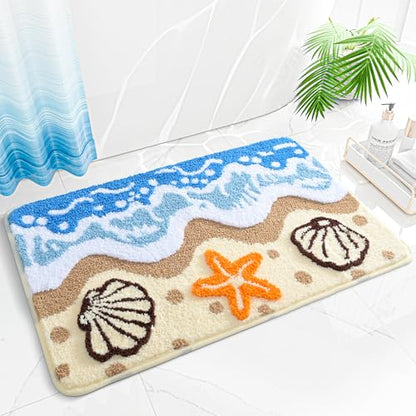 QJHOMO Beach Themed Bathroom Rug Beach Colorful Nautical Bath Mat 18x26 in - color: Blue Landscape, size: 1'6" x 2'2" (Rectangular)