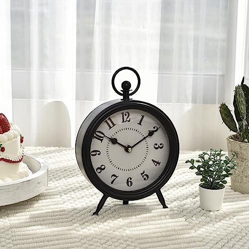 Vintage Decorative Desk and Shelf Clock, Rustic Mantel Clock Farmhouse Clock,Black Table Clock on Stand, Silent Non-Ticking 10.3 * 7.3 inch - color: Black, size: 10.3"H