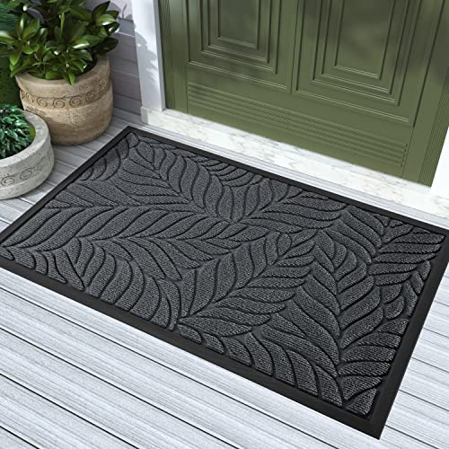 Yimobra Leaf Pattern Door Mat, 36 x 24 in, Grey - color: Grey, size: 36x24 in