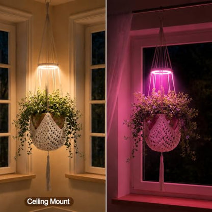 Shappy Hanging Plant Grow Light with Macrame Hanger, Indoor Lamp, Cream - color: Cream, size: Grow Light