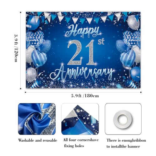 21st Anniversary Backdrop,Blue Silver 21st Wedding Anniversary Background - color: Blue, size: 21st