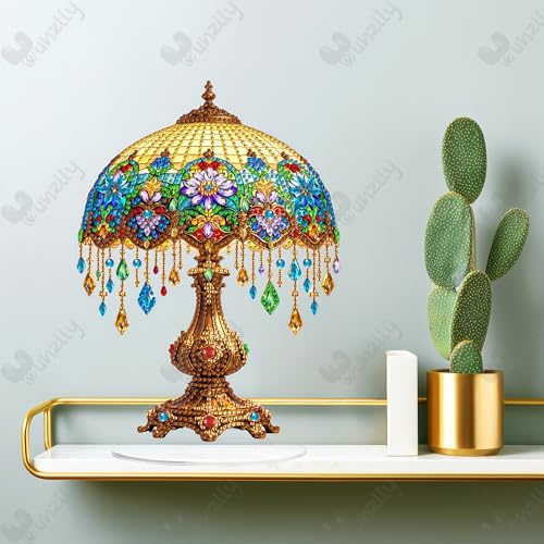 Yunzlly Stand Up Diamond Art Painting Kit, Desktop Gem Painting Ornament Kit for Adults, Tabletop Acrylic Diamond Board Painting (Lamp) - color: Lamp