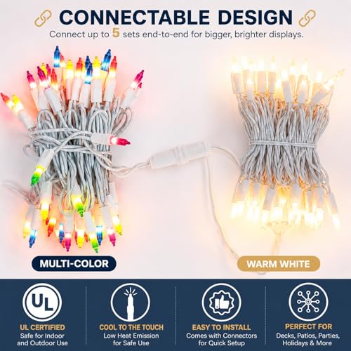 Vigdur White String Lights, 2 Packs 21FT Outdoor Christmas Lights 100 Bulbs - color: White