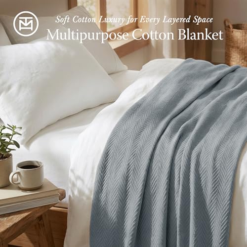 Threadmill Luxury 100% Cotton Queen Herringbone Blanket, Scottish Grey - color: Scottish Grey, size: Queen (90" x 92")