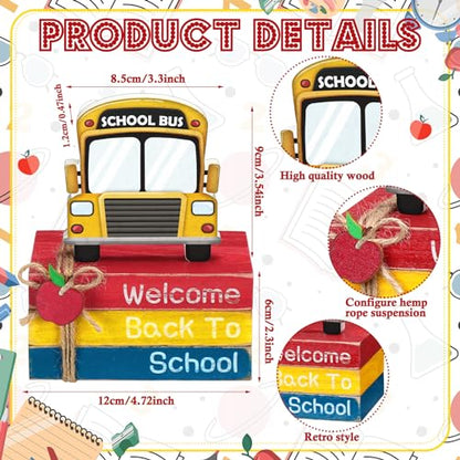 4 Pcs Back to School Table Decor, Wooden School Bus Book Signs - style: Bus