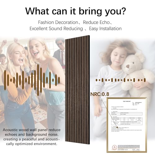 Wood Panels for Wall 2 PCS - Extra-Long Wood Slat Wall Panel - DIY Acoustic & Soundproof Wood Wall Panels - 3d Wall Panels Peel and Stick Noise Reducing Feature Wall - (Black 11.8" W x 94.5" L) - color: Smoked Wood-2 Packs