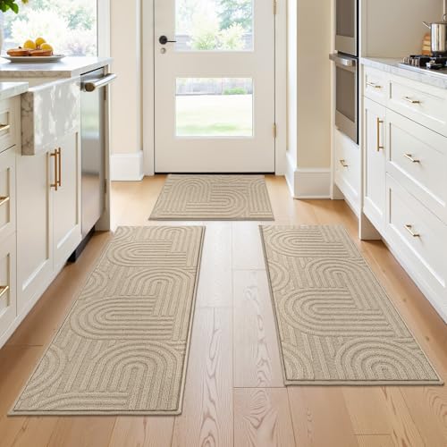 U'Artlines Kitchen Rugs and Mats Set of 3, Beige 20x32+20x48+20x59 - color: Beige