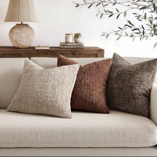 MIULEE Chenille Textured Fall Throw Pillow Covers Brown 18x18 Set of 2 - color: Brown, size: 18" x 18" (Pack of 2)