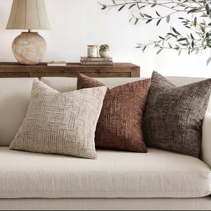 MIULEE Chenille Textured Fall Throw Pillow Covers Brown 18x18 Set of 2 - color: Brown, size: 18" x 18" (Pack of 2)