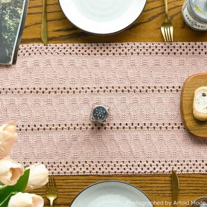 Artoid Mode Pink Woven Farmhouse Hollow Table Runner 12x36 Inch - color: Pink, size: 12" x 36", Table Runner