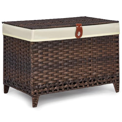 Wicker Storage Basket with Lid, 65L Shelf Basket with Removable Liner Bag - color: Brown, size: 65L