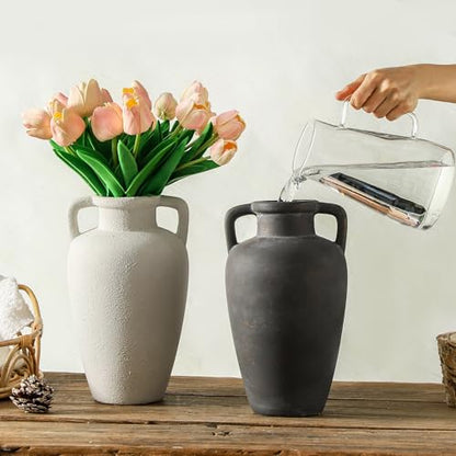 Ceramic Flower Vase, 11.41 Inch Tall Rustic Vase with 2 Handles - color: 103-5-11.4in
