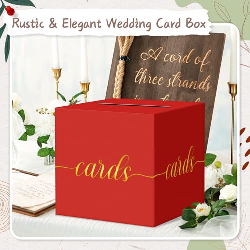 QIKSION Elegant Red Graduation Card Box, Gold Foil Gift Card Box for Party - color: Z02 Red and Gold Foil