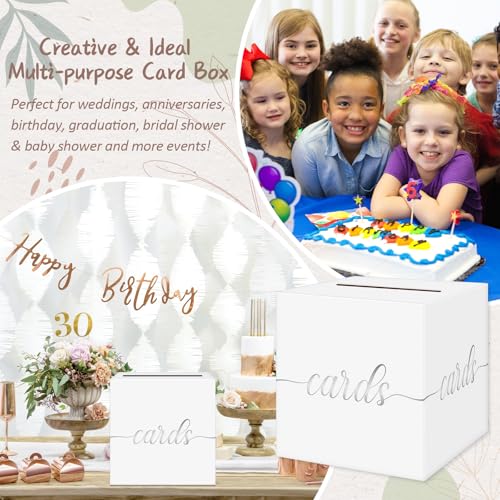 Elegant Wedding Card Box, Silver Foil Gift Card Box Holder for Party, White - color: White and Silver Foil