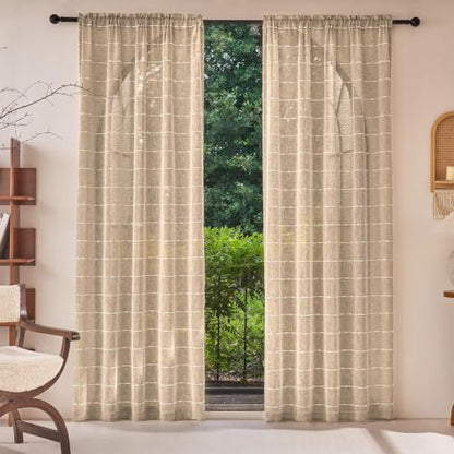 Taupe Sheer Curtains 63 Inches for Living Room Faux Linen 2 Panels - color: Taupe, size: 52"W x 63"L (Pack of 2)