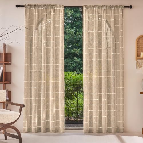 Taupe Sheer Curtains 96 Inches for Living Room Faux Linen 2 Panels - color: Taupe, size: 52"W x 96"L (Pack of 2)