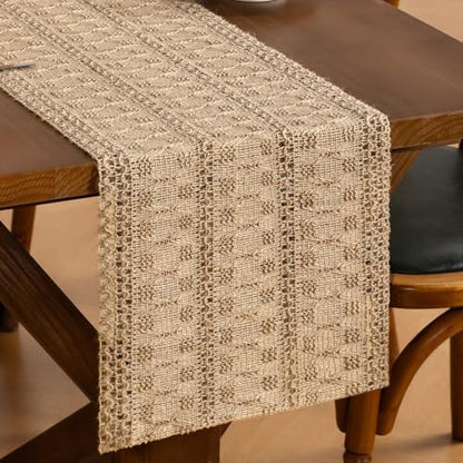 Burlap Brown Woven Table Runner Cotton Linen 11"×72" - color: Burlap Brown, size: 11" × 70"