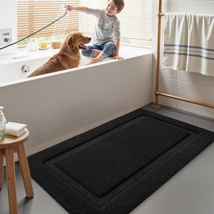 LUMI Large Bathroom Rugs Soft Absorbent, Non Slip Bath Mat 24x43, Black - color: Black, size: 24" X 43"