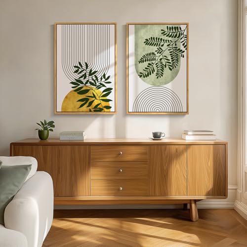Framed Boho Neutral Botanical Canvas Wall Art for Living Room, 16x24 Inch - color: Green Yellow, size: 16" W x 24" H x 2Pcs