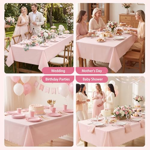 NatNarr 10 Pcs Plastic Light Pink Tablecloths, Scalloped Table Cloths - color: Light Pink, size: 10 Pack