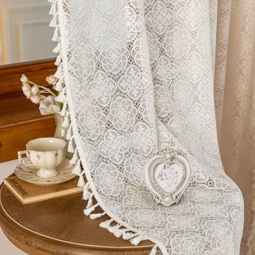Sheer Boho Lace Curtains 72 Inches Long, Natural White, Set of 2 Panels - color: Natural White, size: 59"W x 72"L (Pack of 2)