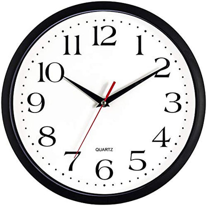 Bernhard Products Black Wall Clock Silent Non Ticking 12 Inch Quality Quartz Battery Operated Round Easy to Read Home/Office/Kitchen/Classroom/School Clocks - size: 12 Inch