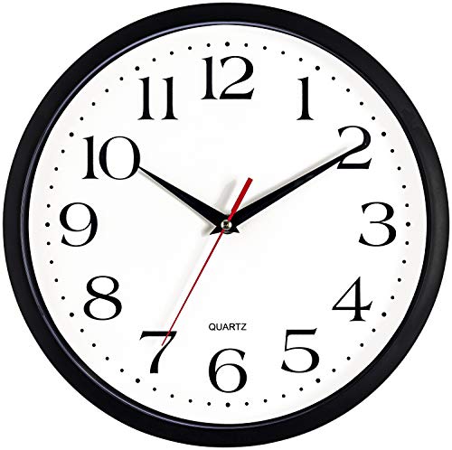Bernhard Products Black Wall Clock Silent Non Ticking 12 Inch Quality Quartz Battery Operated Round Easy to Read Home/Office/Kitchen/Classroom/School Clocks - size: 12 Inch