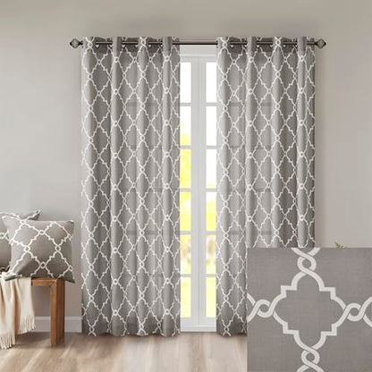 Madison Park Fretwork Print Window Curtain 1 Panel, 50x63 Grey/White - color: Grey/White, size: 50"W x 63"L (Pack of 1)