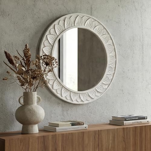 Decorative Wall Mirror for Bedroom Bathroom Living Room Entryway - color: Distressed White, size: 23.6"L x 23.6"W