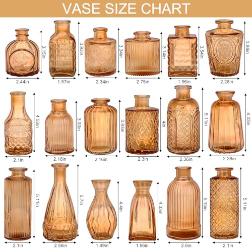 18pcs Amber Glass Bud Vase Set, Gold Small Flower Vases for Centerpieces - color: Amber, size: 18pcs