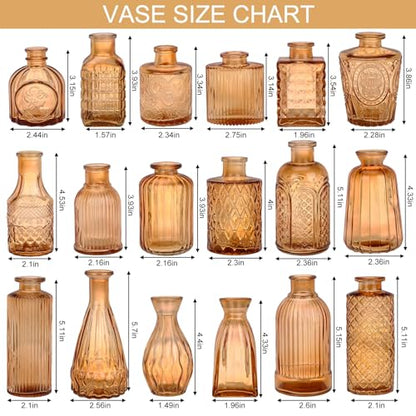 18pcs Amber Glass Bud Vase Set, Gold Small Flower Vases for Centerpieces - color: Amber, size: 18pcs