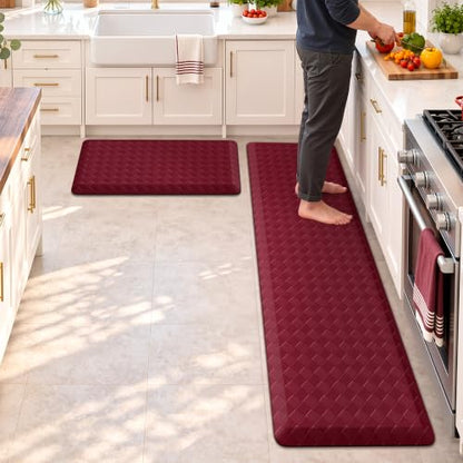 TranquilRelax 4/5 Inch Cushioned Anti Fatigue Kitchen Mats, Burgundy - color: Burgundy, size: 2-Piece | 28"+59" | Extra Thick