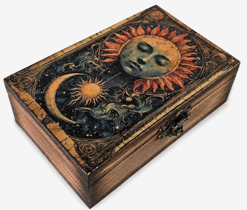 Celestial Sun & Moon Tarot Box | Astrology Sun and Moon Design Jewelry Trinket Keepsake Fengshui Lucky Talisman Storage Box | Gift Idea, Tarot Lover Ornaments for Home Decor (7TCS2)