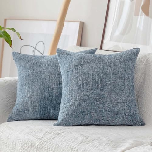 Home Brilliant Euro Sham Covers Super Soft Striped Plush Chenille Velvet Cushion Cover for Bench, 26 x 26 inch (66cm), Set of 2, Jeans Blue - color: Jeans Blue, size: 26" x 26" (Pack of 2)