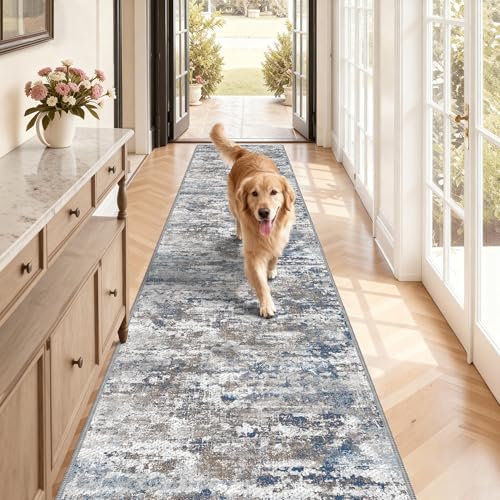 Long Hallway Runner Rug 2.6x12ft Textured Non Slip for Dogs,Multi - color: Abstract-multi, size: 2'7" x 12' (Runner)
